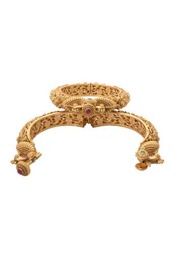 Shop_Nazaakat By Samara Singh_Gold Plated Stones Carved Floral Jadau Bangles-Set of 2 _Online_at_Aza_Fashions
