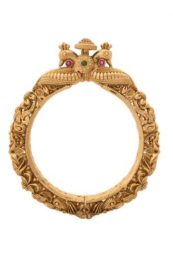 Nazaakat By Samara Singh_Gold Plated Stones Carved Floral Jadau Bangles-Set of 2 _at_Aza_Fashions