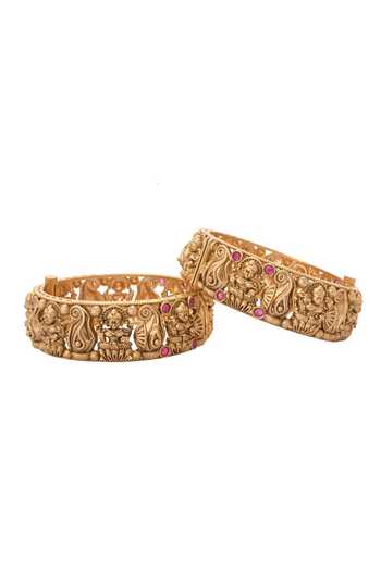 Nazaakat By Samara Singh Gold Plated Stones Carved Laxmi Jadau Bangles-Set of 2 Online at Aza Fashions Nazaakat By Samara Singh_Gold Plated Stones Carved Laxmi Jadau Bangles-Set of 2 _Online_at_Aza_Fashions