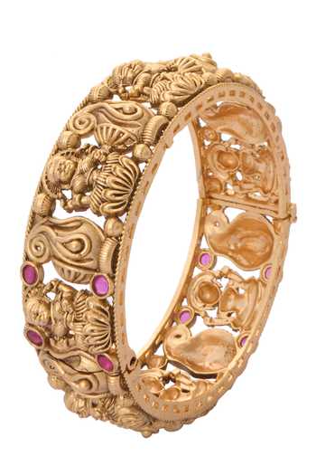 Nazaakat By Samara Singh Gold Plated Stones Carved Laxmi Jadau Bangles-Set of 2 at Aza Fashions Nazaakat By Samara Singh_Gold Plated Stones Carved Laxmi Jadau Bangles-Set of 2 _at_Aza_Fashions