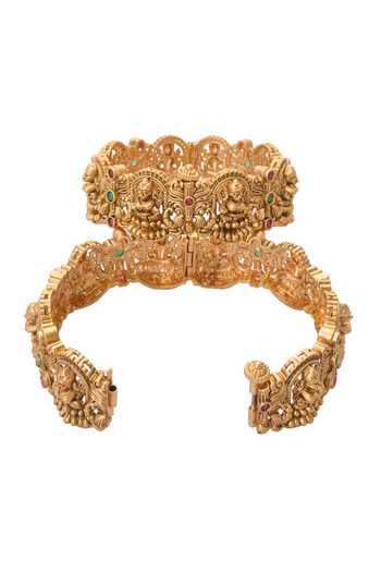 Buy_Nazaakat By Samara Singh_Gold Plated Stones Carved Laxmi Bangles-Set of 2 _Online_at_Aza_Fashions