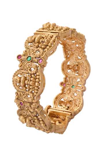 Nazaakat By Samara Singh_Gold Plated Stones Carved Laxmi Bangles-Set of 2 _at_Aza_Fashions