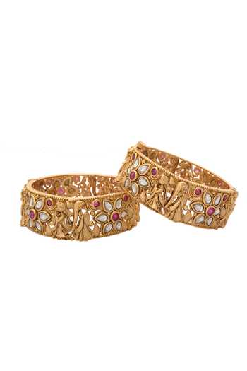 Buy Nazaakat By Samara Singh Gold Plated Stones Carved Bride Jadau Bangles-Set of 2 Online at Aza Fashions Buy_Nazaakat By Samara Singh_Gold Plated Stones Carved Bride Jadau Bangles-Set of 2 _Online_at_Aza_Fashions