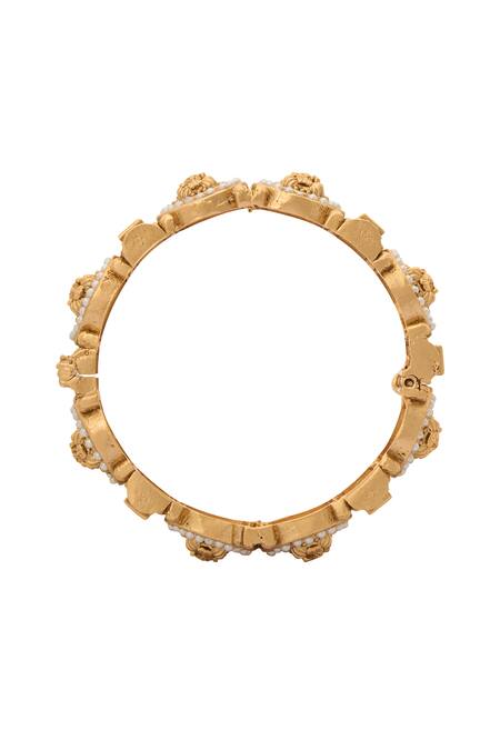 Nazaakat By Samara Singh_Gold Plated Pearls, Stones Laxmi Studded Bangles-Set of 2 _Online_at_Aza_Fashions