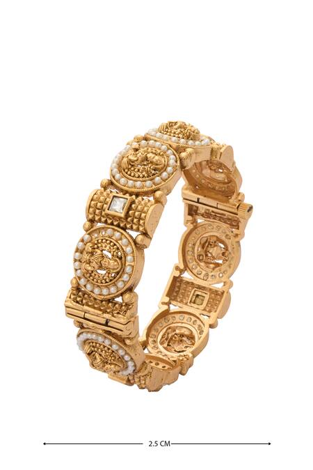 Buy_Nazaakat By Samara Singh_Gold Plated Pearls, Stones Laxmi Studded Bangles-Set of 2 