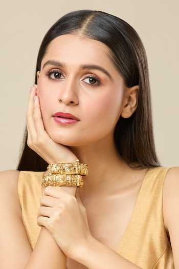 Nazaakat By Samara Singh Gold Plated Stones Carved Embellished Bangles-Set of 2 Online at Aza Fashions Nazaakat By Samara Singh_Gold Plated Stones Carved Embellished Bangles-Set of 2 _Online_at_Aza_Fashions