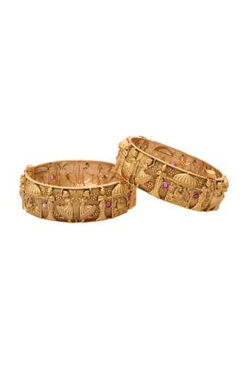 Buy Nazaakat By Samara Singh Gold Plated Stones Carved Embellished Bangles-Set of 2 Online at Aza Fashions Buy_Nazaakat By Samara Singh_Gold Plated Stones Carved Embellished Bangles-Set of 2 _Online_at_Aza_Fashions