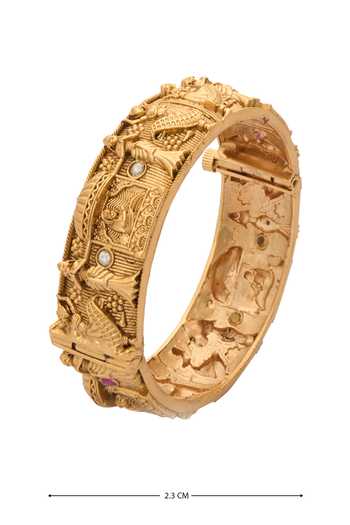 Nazaakat By Samara Singh Gold Plated Stones Carved Embellished Bangles-Set of 2 at Aza Fashions Nazaakat By Samara Singh_Gold Plated Stones Carved Embellished Bangles-Set of 2 _at_Aza_Fashions