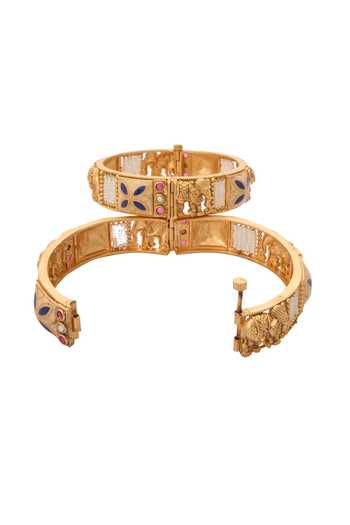 Shop Nazaakat By Samara Singh Gold Plated Stones, Beads Carved Embellished Bangles-Set of 2 Online at Aza Fashions Shop_Nazaakat By Samara Singh_Gold Plated Stones, Beads Carved Embellished Bangles-Set of 2 _Online_at_Aza_Fashions