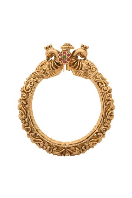 Nazaakat By Samara Singh Gold Plated Stones Carved Peacock Floral Bangles-Set of 2 at Aza Fashions Nazaakat By Samara Singh_Gold Plated Stones Carved Peacock Floral Bangles-Set of 2 _at_Aza_Fashions