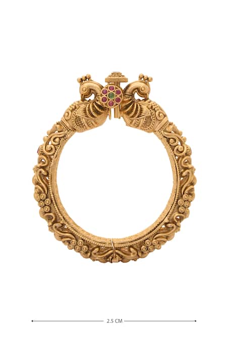 Buy Nazaakat By Samara Singh Gold Plated Stones Carved Peacock Floral Bangles-Set of 2 Buy_Nazaakat By Samara Singh_Gold Plated Stones Carved Peacock Floral Bangles-Set of 2