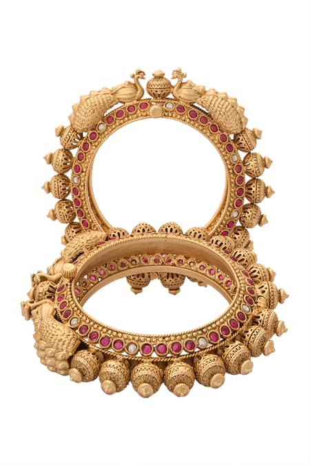 Shop Nazaakat By Samara Singh Gold Plated Zari, Stones Jadau Embellished 2 Pcs Bangles at Aza Fashions Shop_Nazaakat By Samara Singh_Gold Plated Zari, Stones Jadau Embellished 2 Pcs Bangles _at_Aza_Fashions