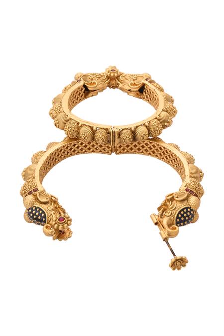 Nazaakat By Samara Singh_Gold Plated Zari Floral Embellished 2 Pcs Bangles _Online_at_Aza_Fashions