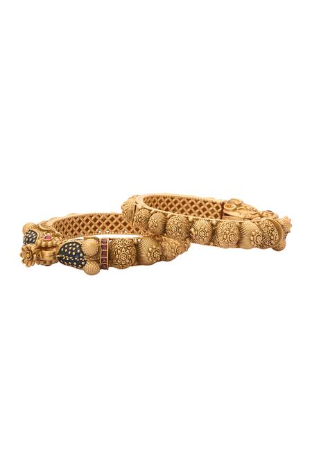 Buy_Nazaakat By Samara Singh_Gold Plated Zari Floral Embellished 2 Pcs Bangles _Online_at_Aza_Fashions