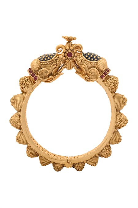 Shop_Nazaakat By Samara Singh_Gold Plated Zari Floral Embellished 2 Pcs Bangles _Online_at_Aza_Fashions