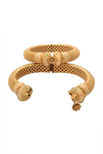 Buy Nazaakat By Samara Singh Gold Plated Diamonds, Zari Floral Carved 2 Pcs Bangles Online at Aza Fashions Buy_Nazaakat By Samara Singh_Gold Plated Diamonds, Zari Floral Carved 2 Pcs Bangles _Online_at_Aza_Fashions