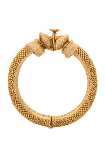 Shop Nazaakat By Samara Singh Gold Plated Diamonds, Zari Floral Carved 2 Pcs Bangles Online at Aza Fashions Shop_Nazaakat By Samara Singh_Gold Plated Diamonds, Zari Floral Carved 2 Pcs Bangles _Online_at_Aza_Fashions