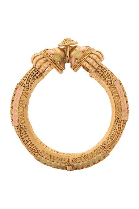 Shop_Nazaakat By Samara Singh_Gold Plated Zari Sphere Floral Carved 2 Pcs Bangles _Online_at_Aza_Fashions