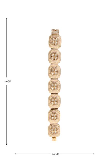 Shop_Nazaakat By Samara Singh_Gold Plated Imitation Diamonds Floral Meenakari Work Bracelet _Online_at_Aza_Fashions