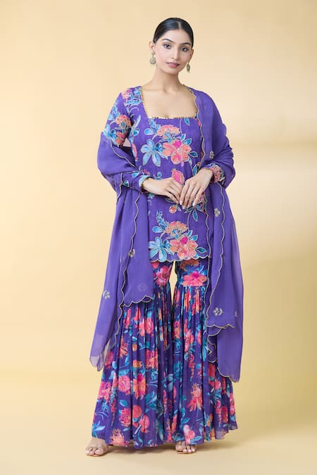 Kalakaari By Sagarika Floral Bloom Print Kurta Sharara Set 