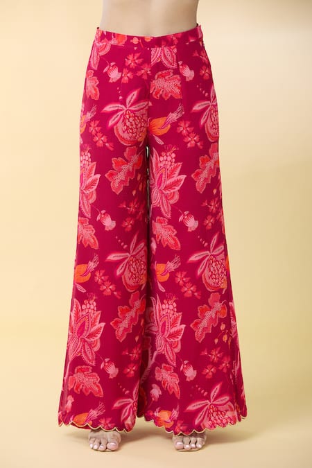 Buy Kalakaari By Sagarika Maroon Georgette, Silk Organza Embroidery Floral Bloom Print Kurta Palazzo Set Online at Aza Fashions Buy_Kalakaari By Sagarika_Maroon Georgette, Silk Organza Embroidery Floral Bloom Print Kurta Palazzo Set _Online_at_Aza_Fashions