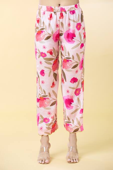 Buy_Kalakaari By Sagarika_Pink Silk Organza, Silk, Muslin Embroidery Round Floral Print Kurta Pant Set _Online_at_Aza_Fashions