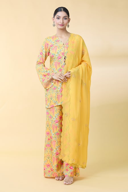 Kalakaari By Sagarika Lotus Bloom Print Kurta Palazzo Set 