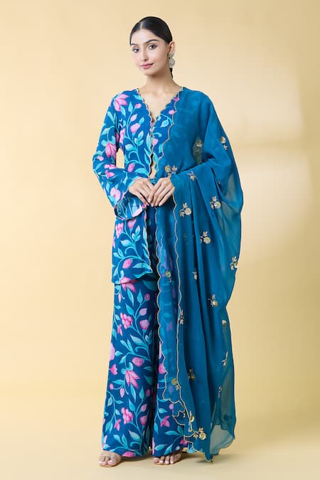 Kalakaari By Sagarika Flower Bloom Print Kurta Palazzo Set 