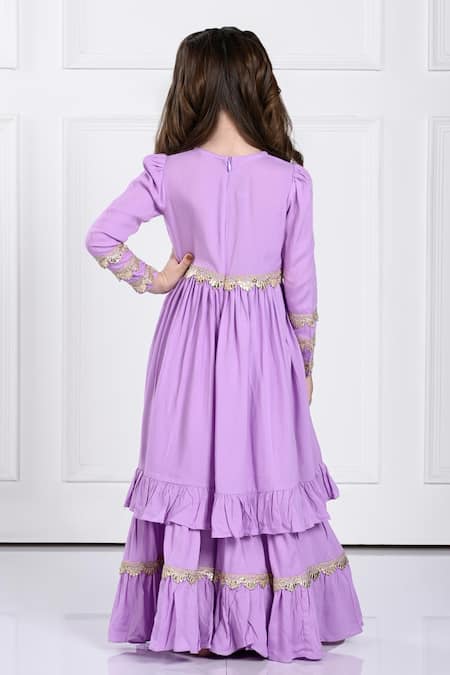 Shop The Pony & Peony Co. Purple Rayon, Chiffon Gota Patti Norah Lace Detailed Sharara Set at Aza Fashions Shop_The Pony & Peony Co._Purple Rayon, Chiffon Gota Patti Norah Lace Detailed Sharara Set _at_Aza_Fashions