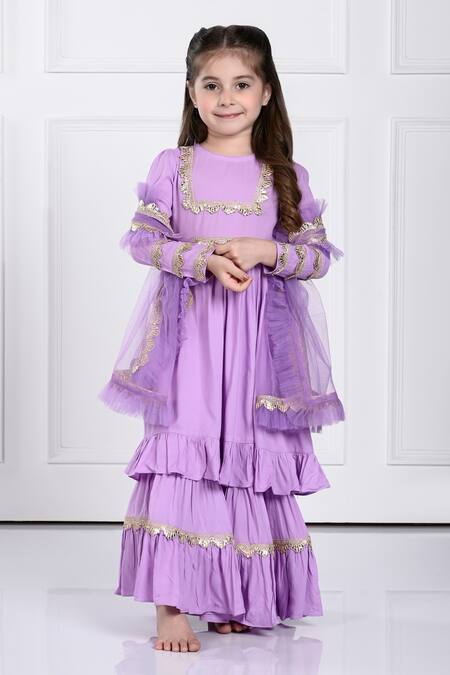 The Pony & Peony Co. Purple Rayon, Chiffon Gota Patti Norah Lace Detailed Sharara Set Online at Aza Fashions The Pony & Peony Co._Purple Rayon, Chiffon Gota Patti Norah Lace Detailed Sharara Set _Online_at_Aza_Fashions