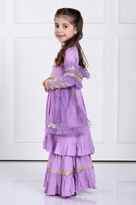 Shop The Pony & Peony Co. Purple Rayon, Chiffon Gota Patti Norah Lace Detailed Sharara Set Online at Aza Fashions Shop_The Pony & Peony Co._Purple Rayon, Chiffon Gota Patti Norah Lace Detailed Sharara Set _Online_at_Aza_Fashions