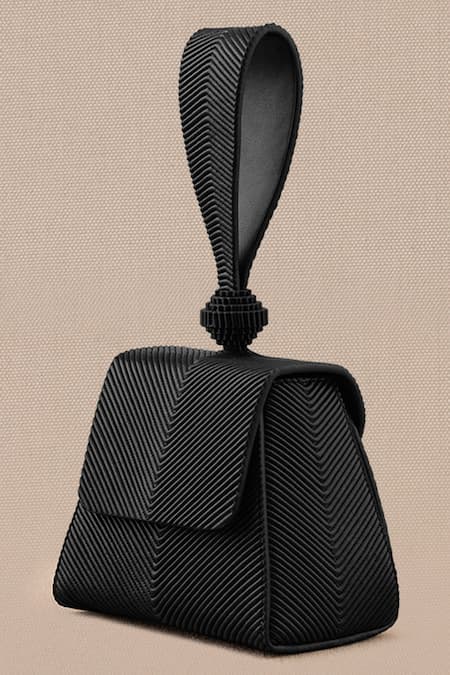 Ampm_Black Aiday Textured Wristlet Bag _Online_at_Aza_Fashions