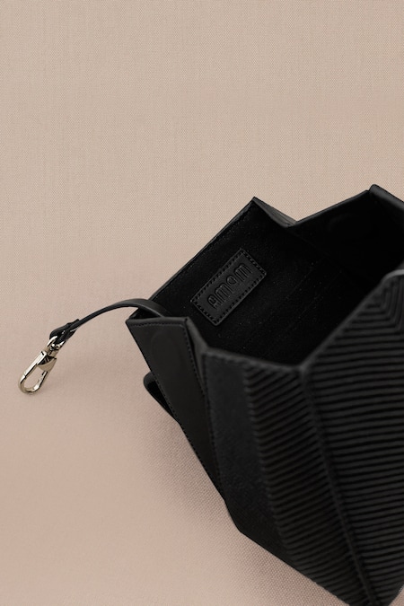Shop_Ampm_Black Aiday Textured Wristlet Bag _Online_at_Aza_Fashions