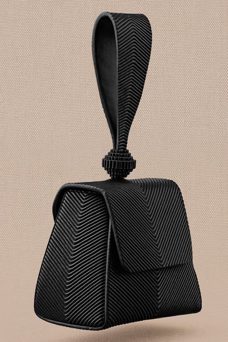 Ampm_Black Aiday Textured Wristlet Bag _at_Aza_Fashions