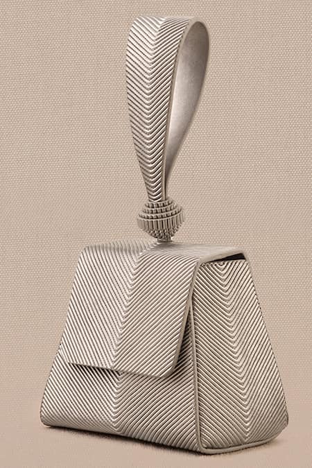 Ampm_Silver Aiday Metallic Textured Wristlet Bag _Online_at_Aza_Fashions