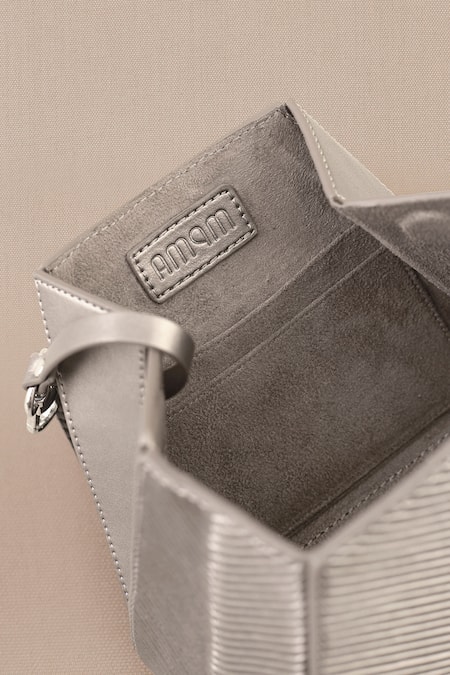 Shop_Ampm_Silver Aiday Metallic Textured Wristlet Bag _Online_at_Aza_Fashions