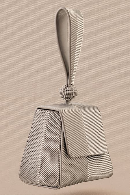 Buy_Ampm_Silver Aiday Metallic Textured Wristlet Bag 