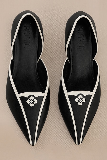 Ampm_Black Embroidery Zuri Embellished Kitten Heels _Online_at_Aza_Fashions