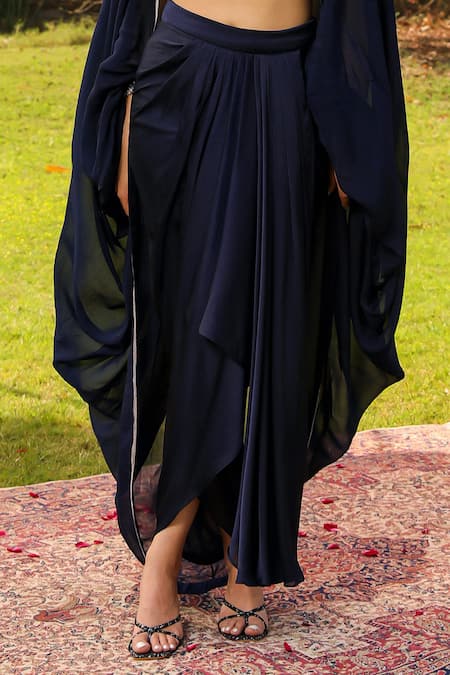 Ajiesh Oberoi Blue Chiffon, Organza, Cotton, Muslin Embroidered Bustier Draped Skirt Set Online at Aza Fashions Ajiesh Oberoi_Blue Chiffon, Organza, Cotton, Muslin Embroidered Bustier Draped Skirt Set _Online_at_Aza_Fashions