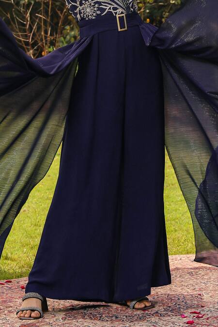 Buy Ajiesh Oberoi Blue Organza, Georgette, Lurex Rumi Floral Jumpsuit With Detachable Flaps Online at Aza Fashions Buy_Ajiesh Oberoi_Blue Organza, Georgette, Lurex Rumi Floral Jumpsuit With Detachable Flaps _Online_at_Aza_Fashions