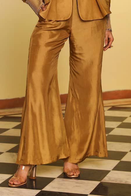 Ajiesh Oberoi Gold Organza, Muslin, Silk, Cotton Sequins, Pia Floral Sleeve Jacket Pant Set Online at Aza Fashions Ajiesh Oberoi_Gold Organza, Muslin, Silk, Cotton Sequins, Pia Floral Sleeve Jacket Pant Set _Online_at_Aza_Fashions