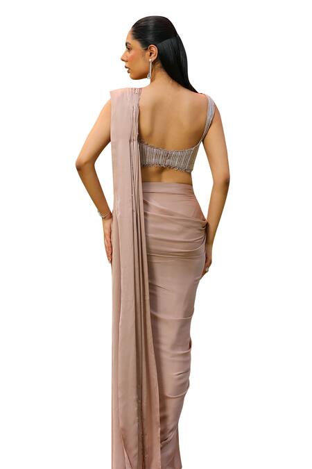 Ajiesh Oberoi Beige Organza, Muslin, Silk Cut Khwaish Embellished Pre-draped Saree With Blouse at Aza Fashions Ajiesh Oberoi_Beige Organza, Muslin, Silk Cut Khwaish Embellished Pre-draped Saree With Blouse _at_Aza_Fashions