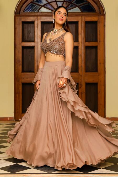 Shop Ajiesh Oberoi Pink Organza, Lurex Beads, Pearls Sweetheart Neck Saanvi Flared Lehenga Set Online at Aza Fashions Shop_Ajiesh Oberoi_Pink Organza, Lurex Beads, Pearls Sweetheart Neck Saanvi Flared Lehenga Set _Online_at_Aza_Fashions