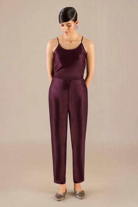 Shop Ampm Purple Chanderi Fabric Flowers Round Neck Rumeha Abaya Jacket Gown With Pant Set Online at Aza Fashions Shop_Ampm_Purple Chanderi Fabric Flowers Round Neck Rumeha Abaya Jacket Gown With Pant Set _Online_at_Aza_Fashions