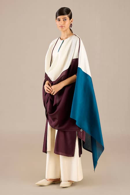 Buy Ampm Purple Chanderi Round Neck Araiah Knife Pleat Detailed Kurta Set Buy_Ampm_Purple Chanderi Round Neck Araiah Knife Pleat Detailed Kurta Set