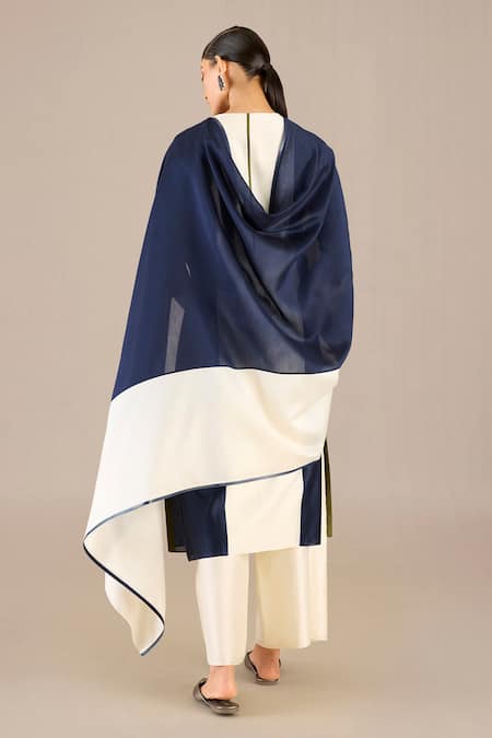 Ampm Blue Chanderi Round Neck Araiah Knife Pleat Detailed Kurta Palazzo Set Online at Aza Fashions Ampm_Blue Chanderi Round Neck Araiah Knife Pleat Detailed Kurta Palazzo Set _Online_at_Aza_Fashions