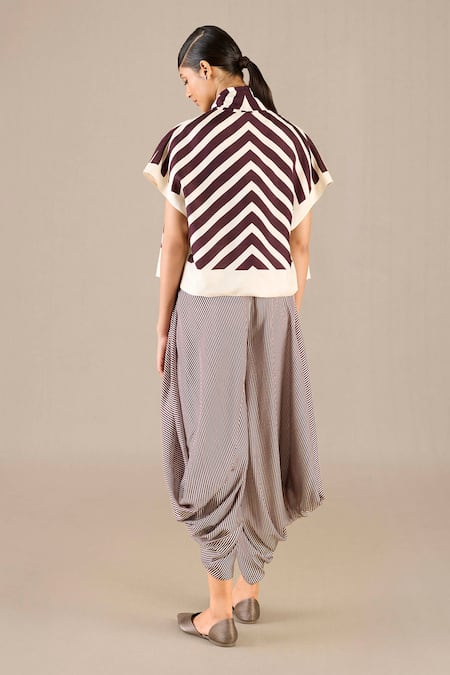 Ampm Purple Silk Open Neck, Round Safiya Stripe Detailed Jacket With Dhoti Pant Set Online at Aza Fashions Ampm_Purple Silk Open Neck, Round Safiya Stripe Detailed Jacket With Dhoti Pant Set _Online_at_Aza_Fashions