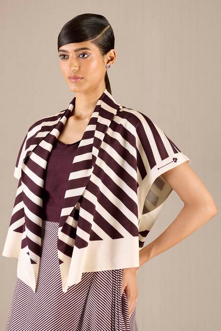 Ampm Purple Silk Open Neck, Round Safiya Stripe Detailed Jacket With Dhoti Pant Set at Aza Fashions Ampm_Purple Silk Open Neck, Round Safiya Stripe Detailed Jacket With Dhoti Pant Set _at_Aza_Fashions