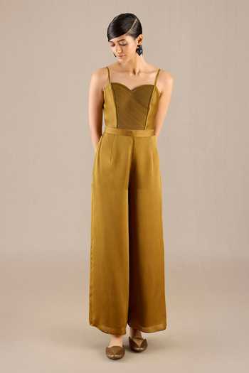 Ampm Brown Organza Sweetheart Neck Plain Cape Textured Leotard Set Online at Aza Fashions Ampm_Brown Organza Sweetheart Neck Plain Cape Textured Leotard Set_Online_at_Aza_Fashions