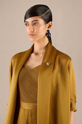 Shop Ampm Brown Organza Sweetheart Neck Plain Cape Textured Leotard Set Online at Aza Fashions Shop_Ampm_Brown Organza Sweetheart Neck Plain Cape Textured Leotard Set_Online_at_Aza_Fashions